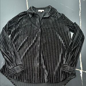 L'AGENCE Black Velvet Button Down Shirt